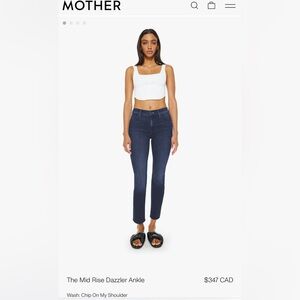 MOTHER the mid rise, dazzler ankle chip on my shoulder 30 Indigo Denim Jeans